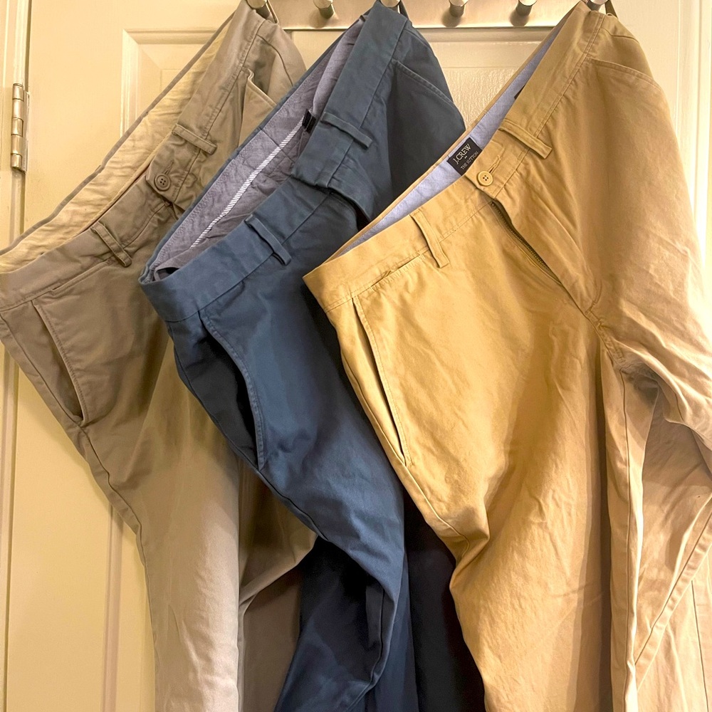 3 Pairs of J. Crew Chinos 32w 32l khaki, gray, navy